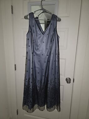 Adrianna Papell Light Blue Beaded Whimsigoth Fairy V-Neck Maxi Dress